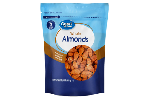 Whole Almonds Great Value For Health, 16 oz, Re-Closable Pouch